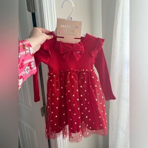 NEW baby girl Red Dress with Gold Polka Dots